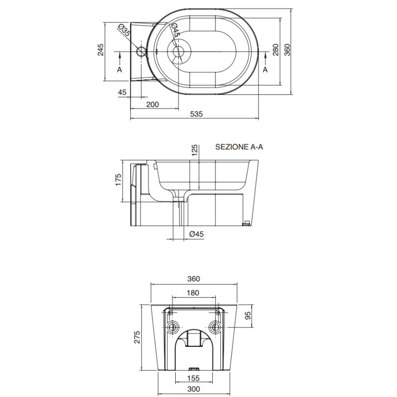 Bidés suspendidos Bidet suspendido Scarabeo Bucket Hung Bidet 8813