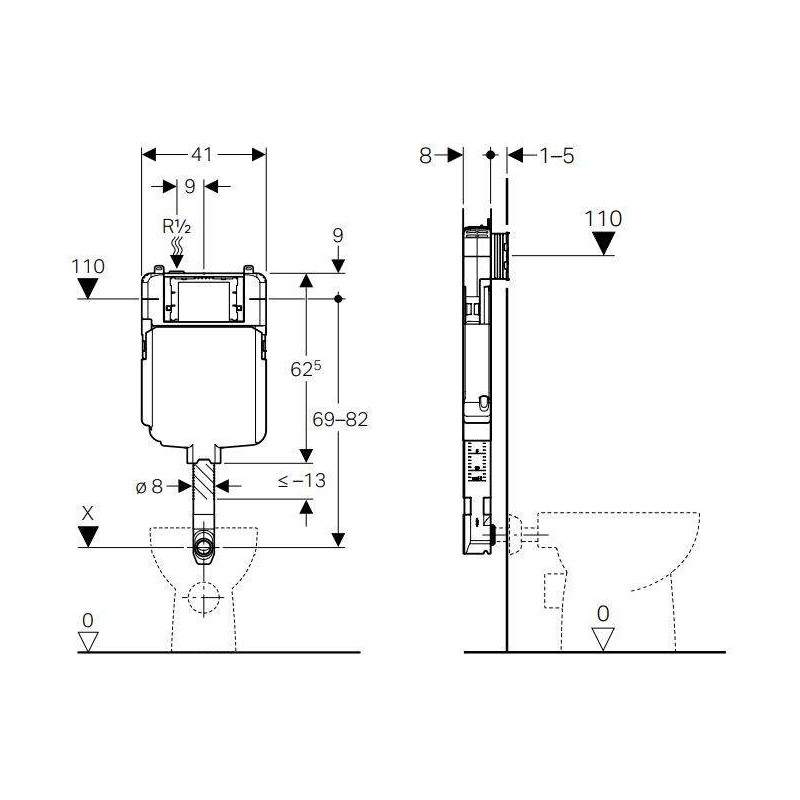 Cassette WC Monoblocco Cassetta di risciacquo da incasso 6/3 litri Geberit Sigma 8 109.790.00.1