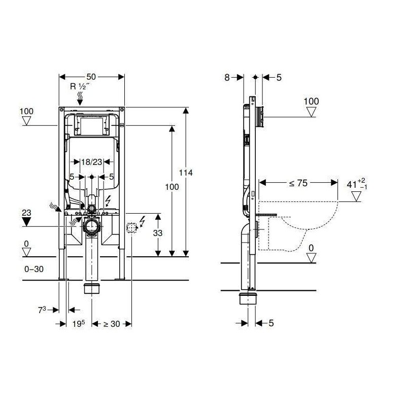 Cassette WC Monoblocco Cassetta da incasso Duofix per vaso sospeso Geberit SIGMA 8 111.795.00.1