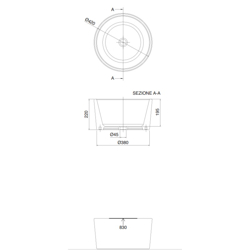 Aufsatzwaschbecken Auflegbares Waschbecken Scarabeo Bucket 42 H22 8807