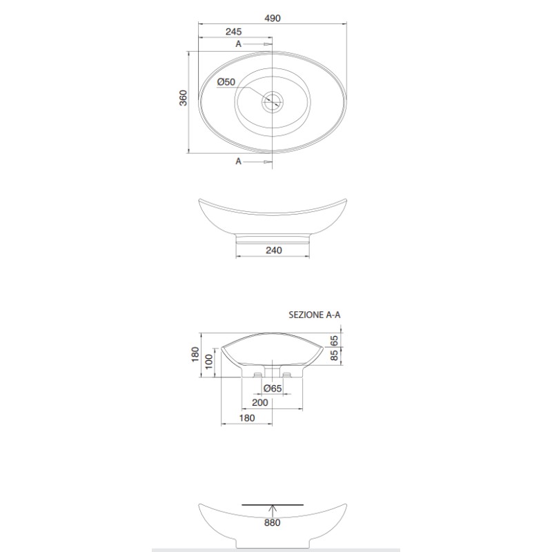 Countertop sinks Lay-on washbasin Scarabeo Zefiro 50 8207