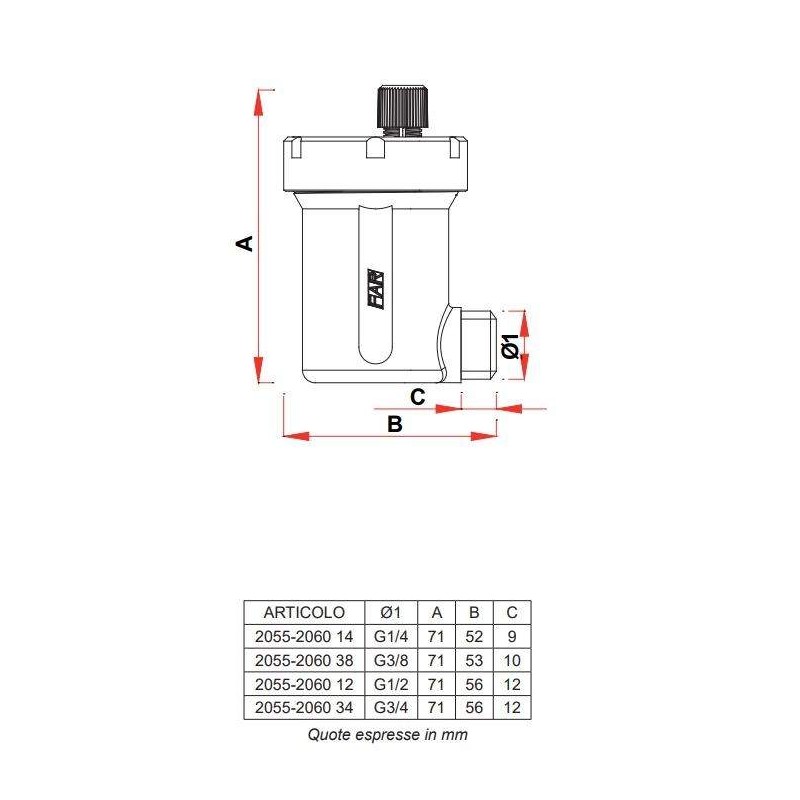 Venting valves for radiators Air vent valve 90° Far Rubinetterie 2055-2060