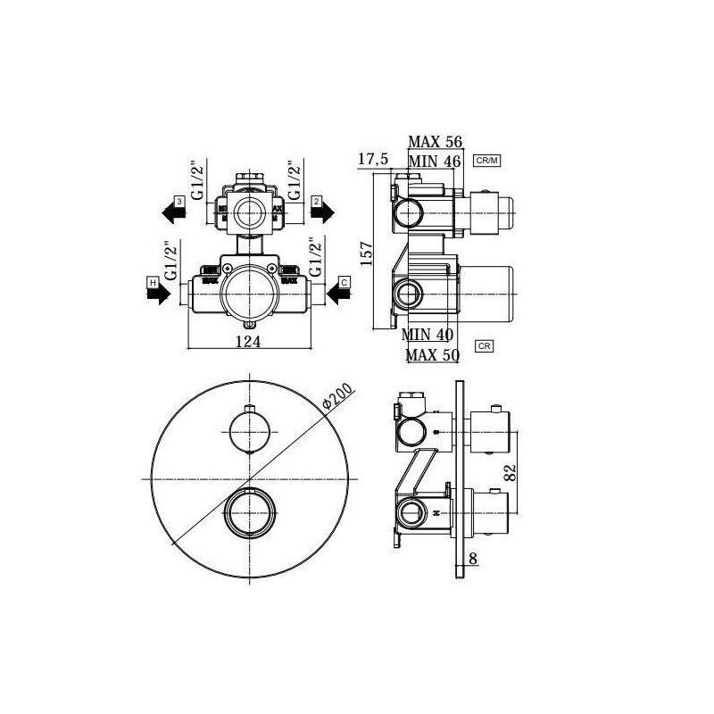 Robinets douche thermostatiques Mitigeur thermostatique de douche à encastrer double sortie Paffoni Light LIQ018CR