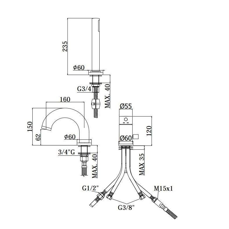 Pool-side taps and fittings Bathtub mixer with extractable shower Paffoni LIGHT LIG047CR