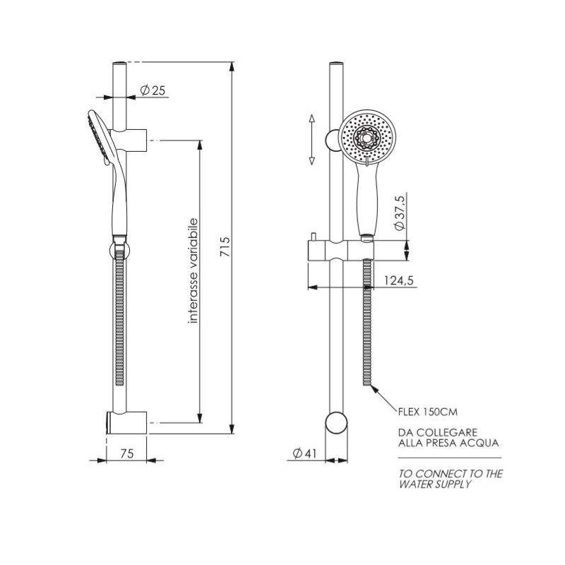 Soportes sube y baja Barra para ducha inox Damast Renovo 2.0 -15445