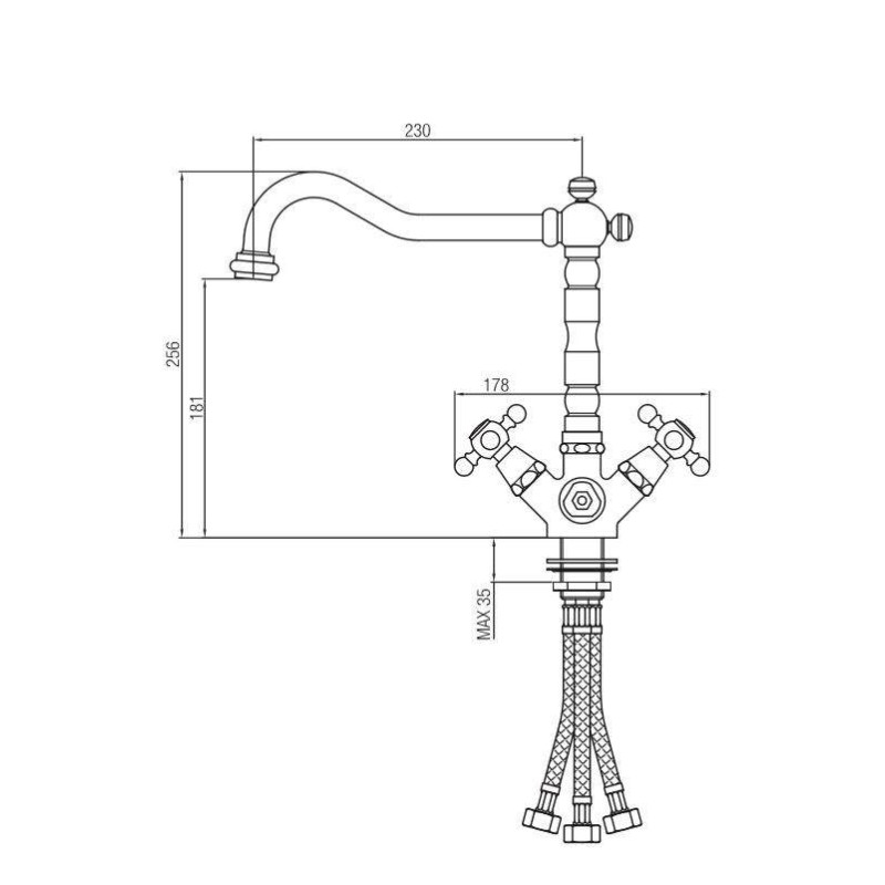 3 Wege Küchenarmaturen Dreiwege-Küchenspülenmischer mit 230 mm Auslauf Porta & Bini Old Fashion 62072