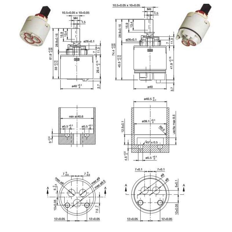 Cartouches pour mitigeur Cartouche de remplacement pour mitigeur de diamètre 40 Hydroplast G40