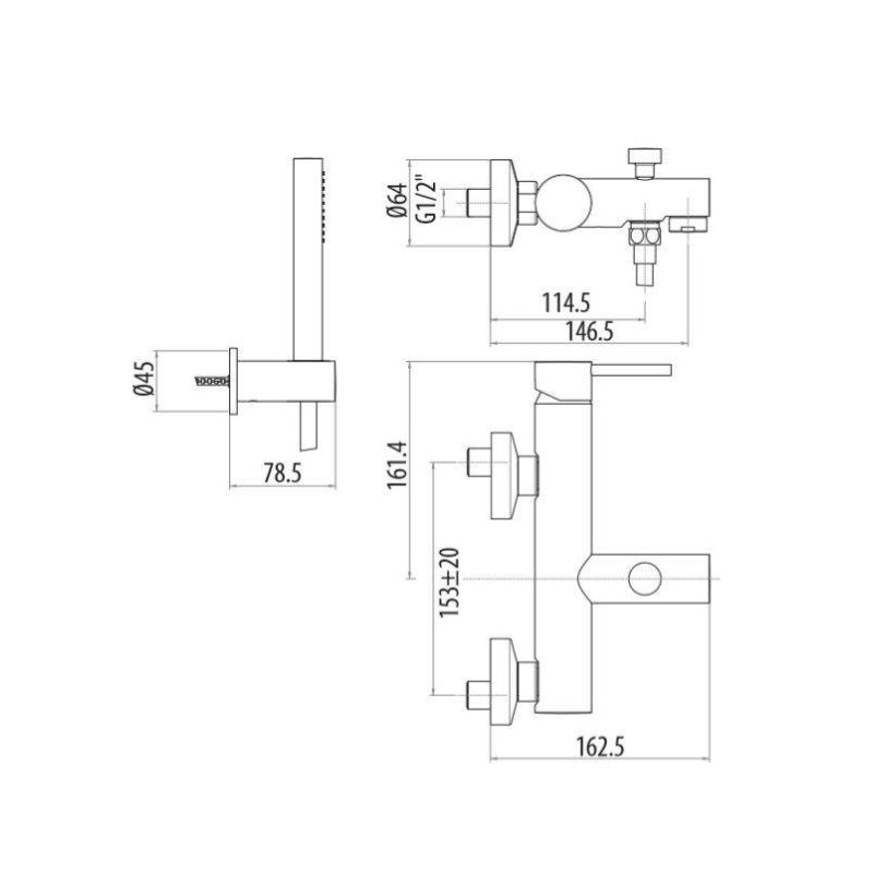 Einhebel Wannenarmaturen Mattschwarzer externer Wannenmischer Gattoni Easy 2201/22NO