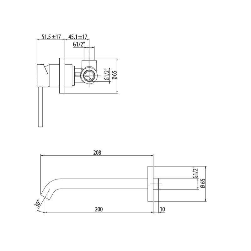 Rubinetti lavabo a parete Miscelatore per lavabo a parete nero opaco Gattoni Easy 2337/23NO