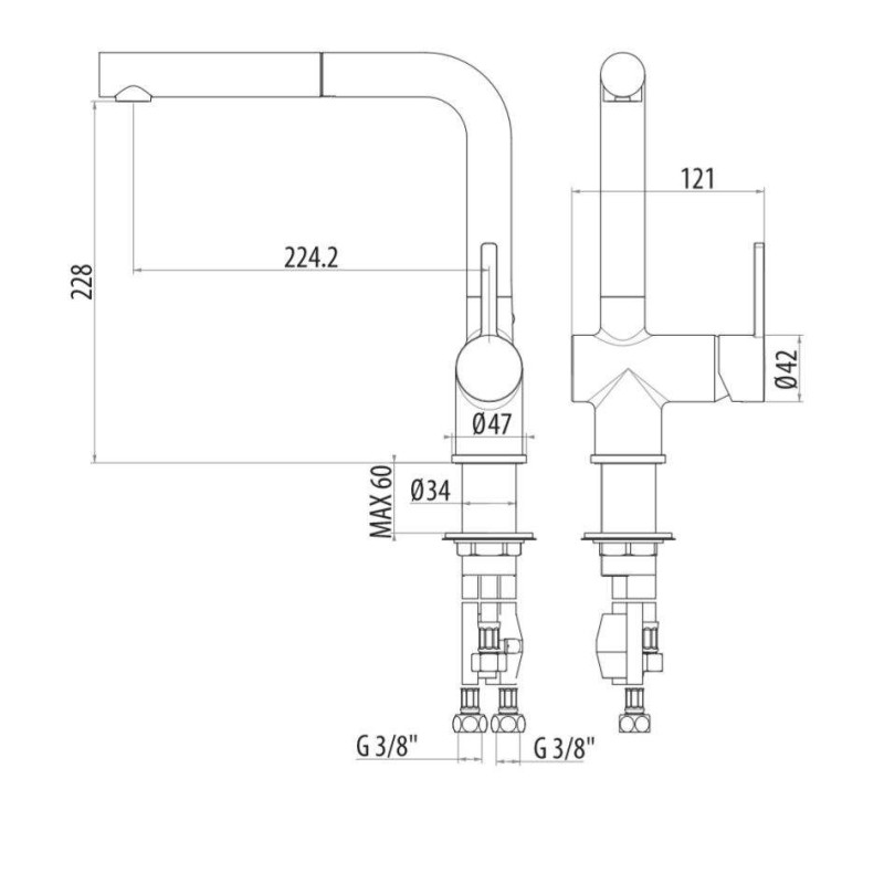 Kitchen taps with shower head Kitchen mixer with extractable spout chrome color Gattoni Pesci PC0405.CR