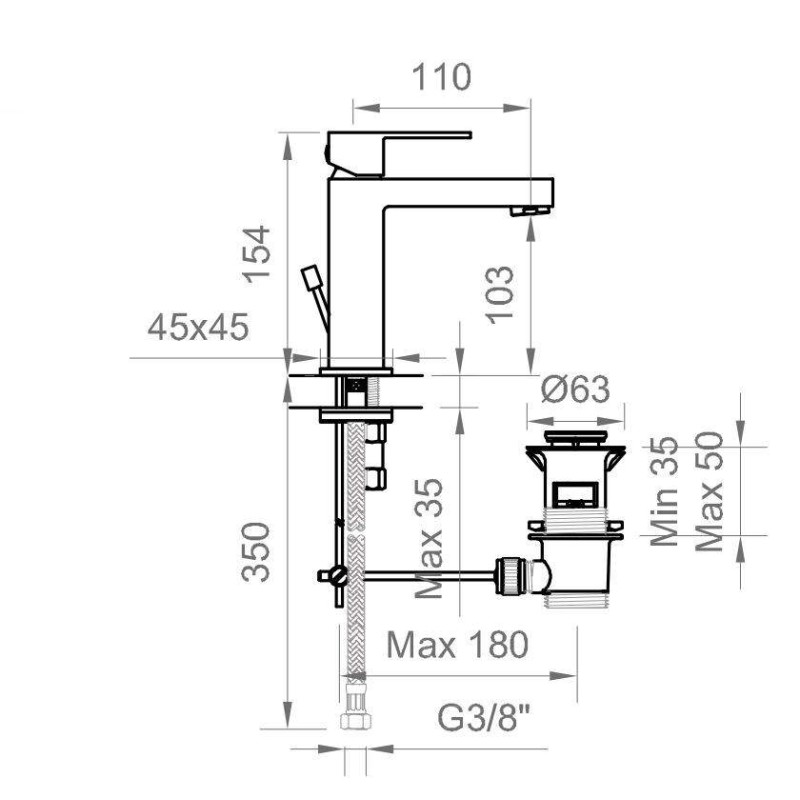 Grifos Lavabo Monomando Mezclador de lavabo modelo cuadrado negro mate Ercos Italia R BTITRKLAF1