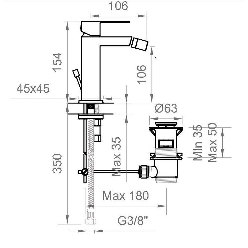 Single lever bidet taps Matt black bidet mixer Ponsi Italia R BTITRKBIF1