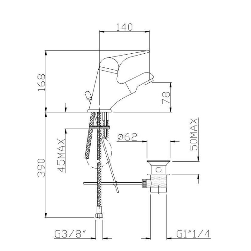 Einhebelmischer Einhand-Waschtischmischer herausziehbarer brause Gattoni H2omix 6007065C0