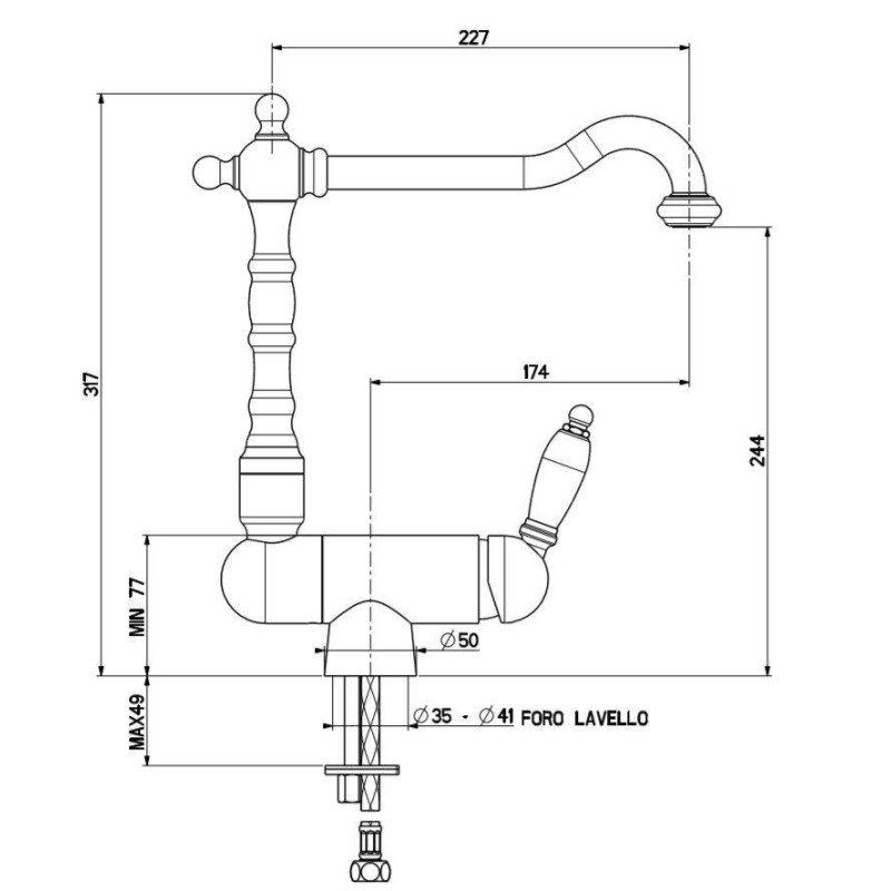 Rubinetti Cucina Sottofinestra Miscelatore a canna abbattibile per sottofinestra Gattoni 6014665C0