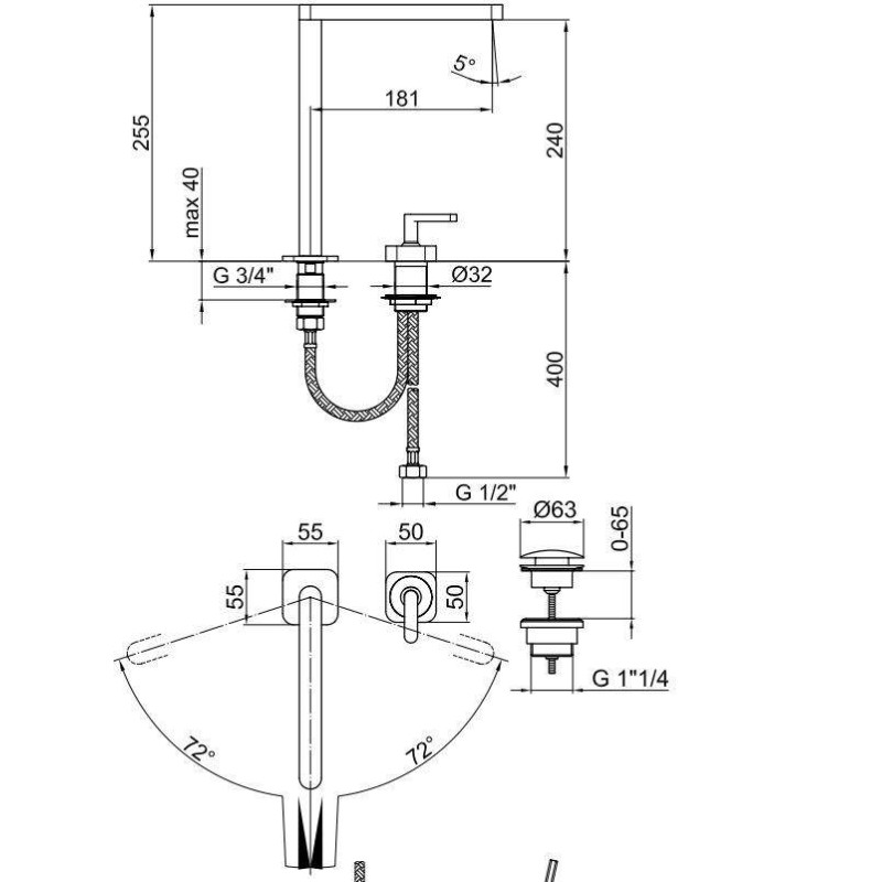 Robinets de lavabo avec le bassin Mélangeur lavabo 2 trous type haut Webert Bath D830808015