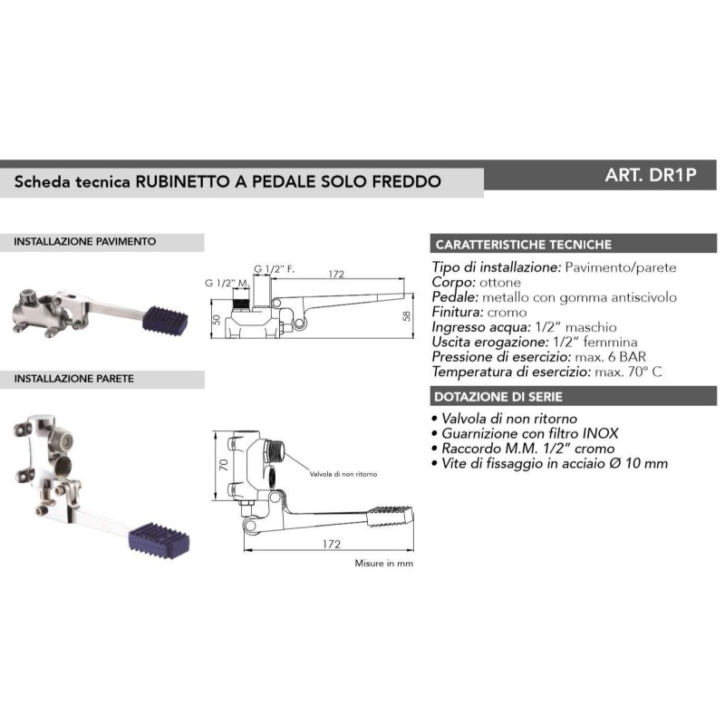 Rubinetti a Pedale Rubinetto a pedale monoacqua Tecom DR1P