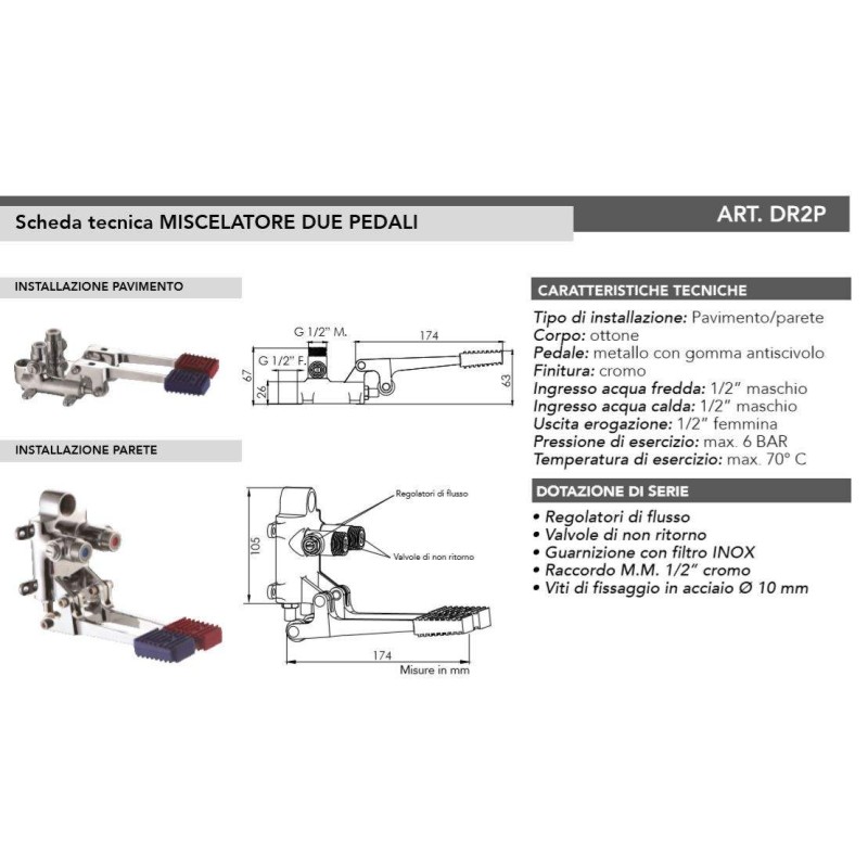 Armaturen mit Fußbetätigung bodenmontierte -Wand Zweipedal-Mischarmatur Tecom DR2P