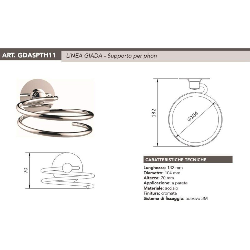 Panier de rangement Support adhésif mural pour sèche-cheveux Tecom GDASPTPH11