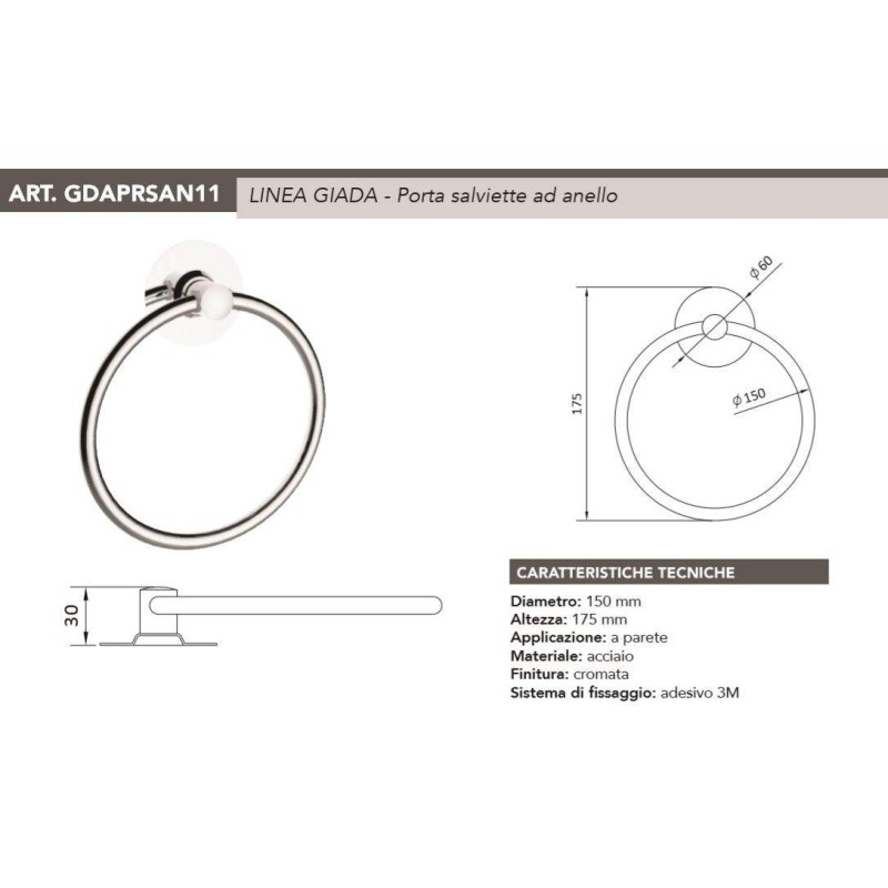 Porta Asciugamani Porta salvietta ad anello in acciaio Tecom GDAPRSAN11