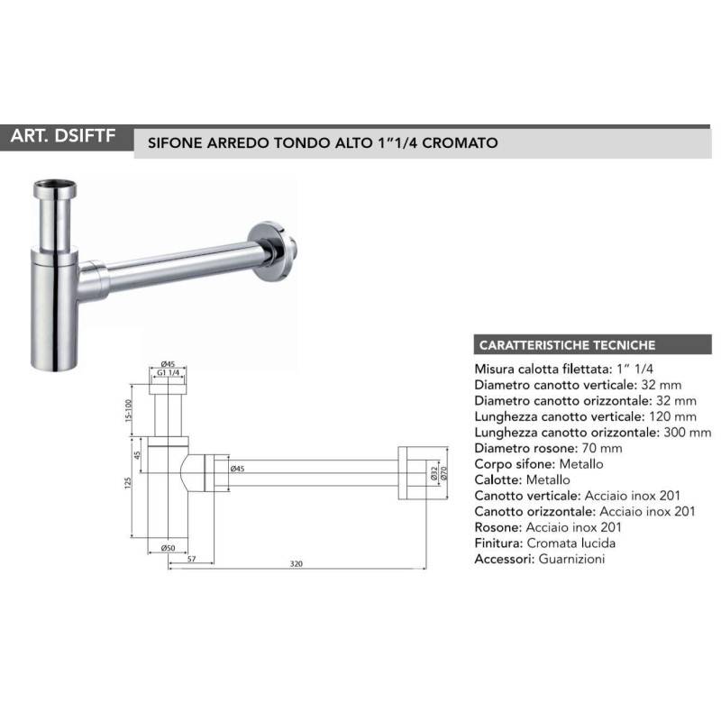 Siphons, discharges and drains Siphon under furniture sink Tecom DSIFTF