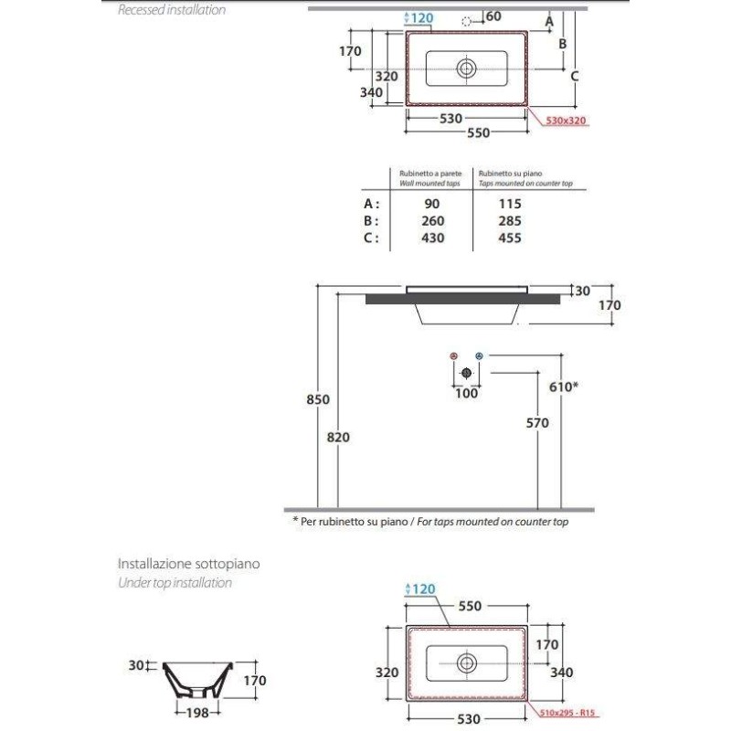 Lavabos semiempotrados Lavabo empotrado de cerámica 55.34 Globo Stockholm FO056BI