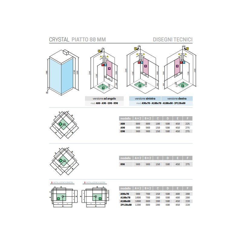 Standard shower enclosures Square corner shower enclosure, standard version Novellini Crystal A