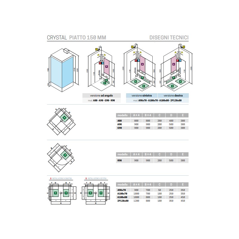 Standard shower enclosures Square corner shower enclosure, standard version Novellini Crystal A