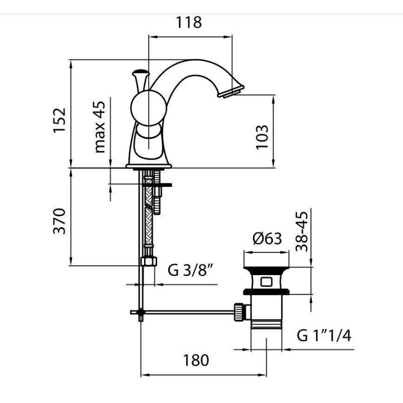 Rubinetti Lavabo Monoleva Miscelatore lavabo con piletta di scarico 1"1/4 Webert Viktoria D700143015