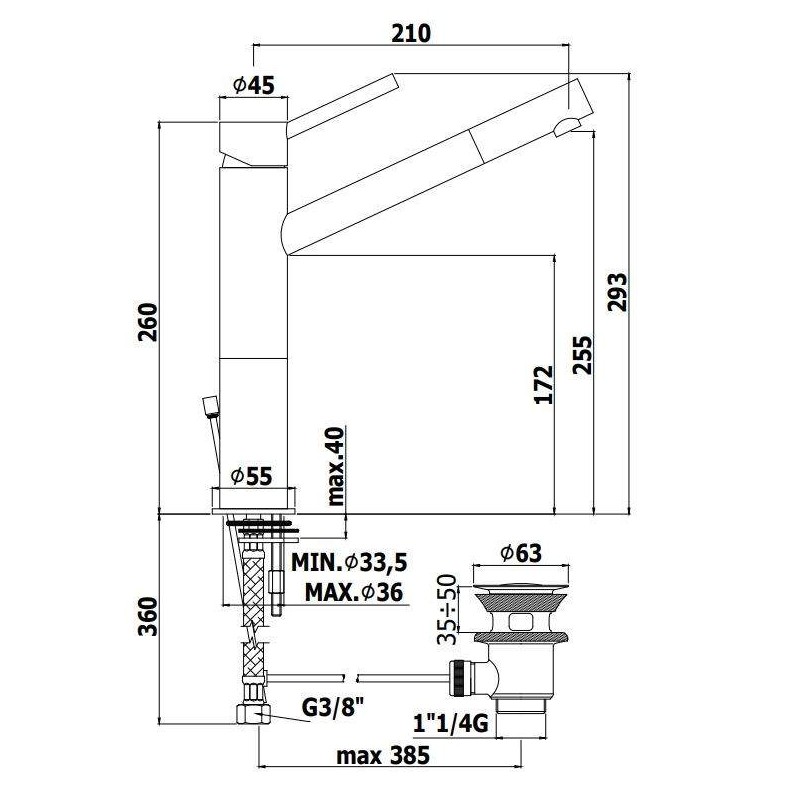 Robinets de lavabo à levier unique Mélangeur de lavabo haut avec bec long Paffoni Birillo BI081CR93