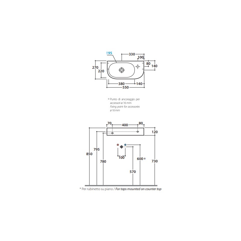 Lavabi Sospesi Lavabo in ceramica installazione sospesa 55.27 Globo Forty3 SCT55BI