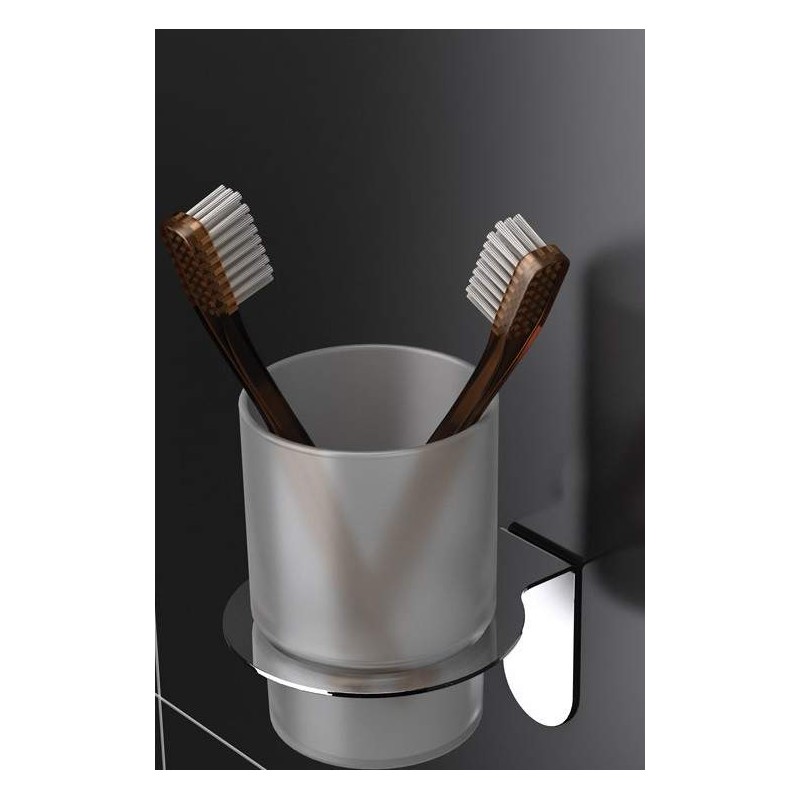 Seifenschalen und Zahnputzbecher Glashalter aus poliertem Stahl mit Schraubbefestigung Capannoli Easy YE103   VS55V
