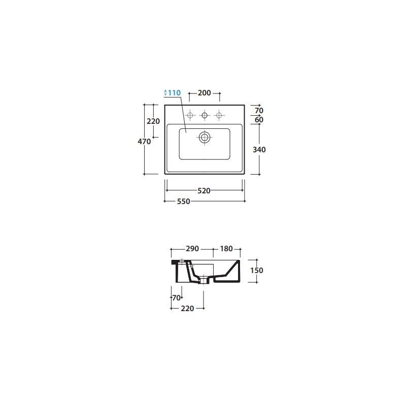 Semi-recessed sinks Semi-recessed installation ceramic washbasin 55.47 Globo Forty3 FO055BI