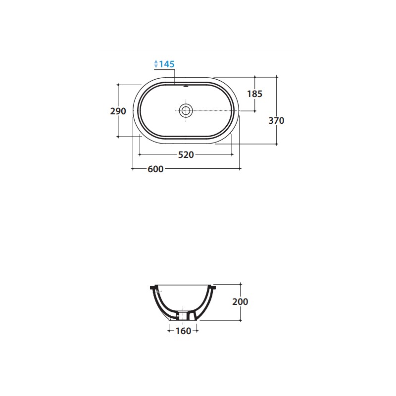 Undertop sinks Undermount installation ceramic washbasin 60.37 Globo Forty3 SC043BI