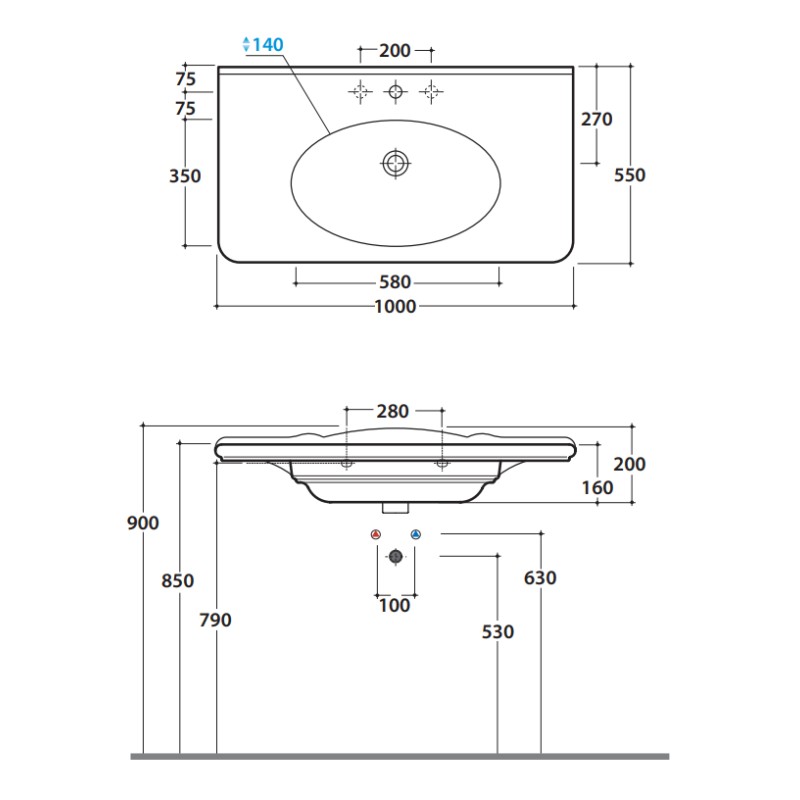 Le lavabo suspendu Lavabo rectangulaire en céramique à poser 100.55 Globo Paestum PA023BI