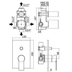 Built-in shower taps Two-way built-in shower mixer with chrome-colored ABS plate Paffoni Tango TA015CR