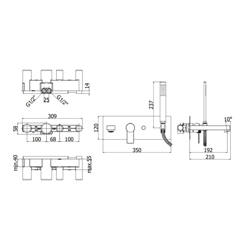 Single Lever Bathtub taps Complete built-in bath mixer in chrome color Paffoni Tango TA001CR