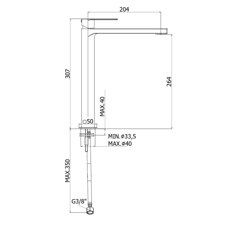 Washbasin taps Extended basin mixer without waste Paffoni Tango TA081CR