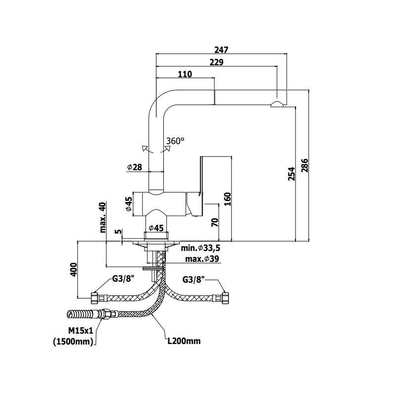 Kitchen taps with shower head kitchen sink mixer with pull-out shower Paffoni Ringo RIN185CR