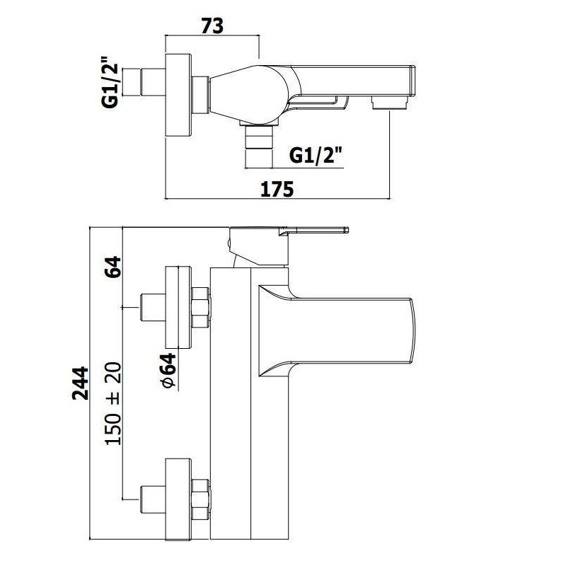 Einhebel Wannenarmaturen Externer Wannenmischer in Chromfarbe mit Duschset Paffoni Ringo RIN023CR