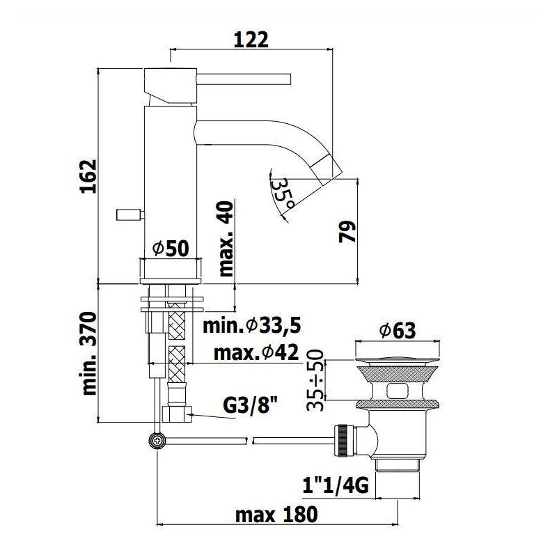 Rubinetti Lavabo Monoleva Miscelatore lavabo modello tondo colore cromo con scarico 1"1/4 Paffoni Light LIG075CR