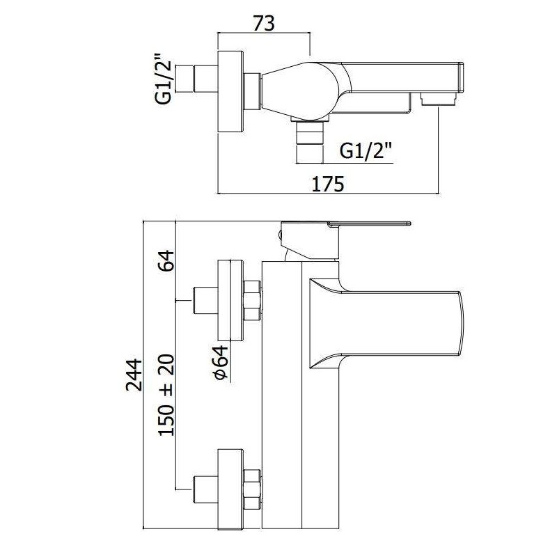 Einhebel Wannenarmaturen Badewannenmischer komplett mit chromfarbenem Duschset Paffoni Tango TA023CR