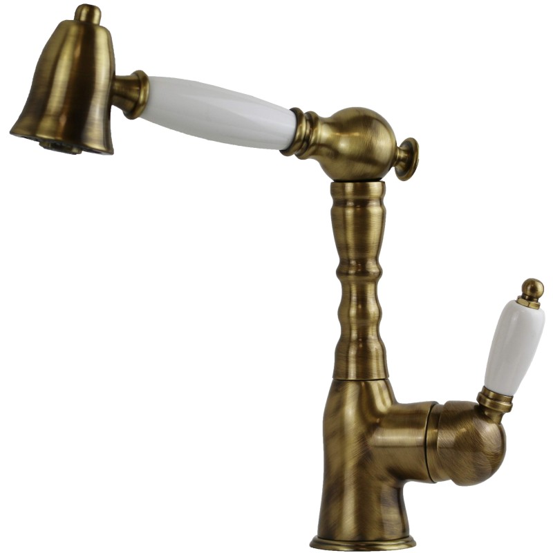 Kitchen taps with shower head Kitchen sink mixer with extractable bronze shower Gattoni Orta  6013465V0