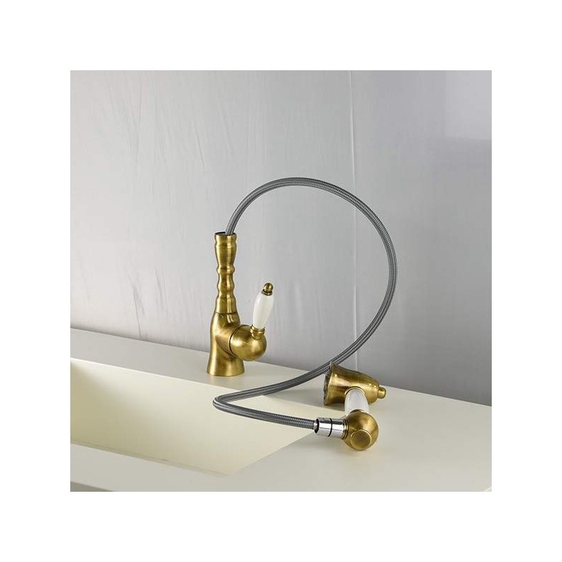 Kitchen taps with shower head Kitchen sink mixer with extractable bronze shower Gattoni Orta  6013465V0