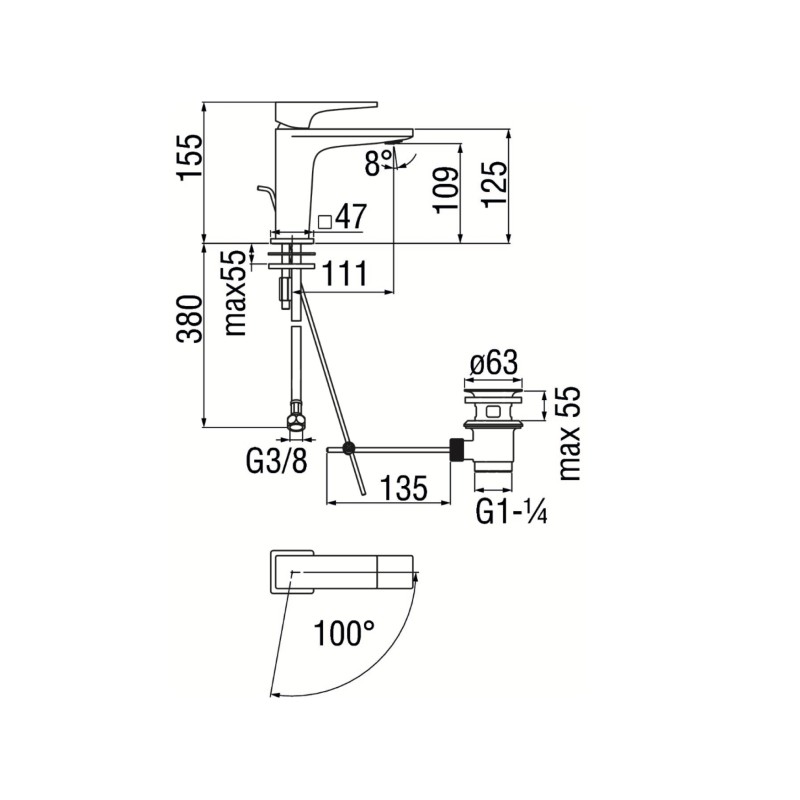 Single Lever Taps Washbasin Mixer Square model chrome color washbasin mixer Nobili Seven SEE124118/1CR