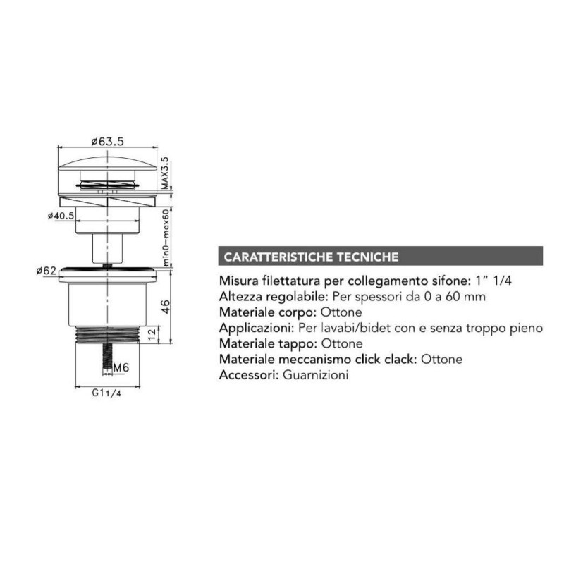 Siphon, Ausgüsse und Abflüsse Runder bronze Clic-Clac-Abfallablauf Tecom DPCUBR