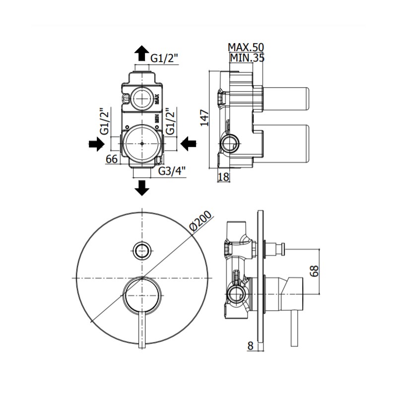 Rubinetti Doccia Incasso Miscelatore incasso doccia 2 uscite Paffoni STICK SK015CR