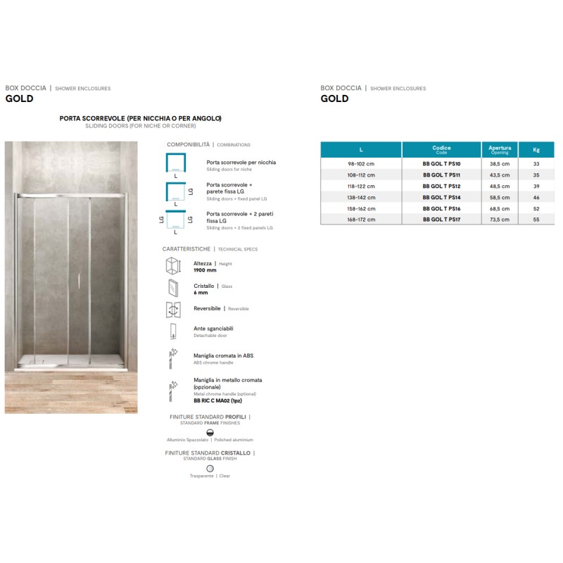 Corredizo Puerta corredera 160 cm cristal transparente Ercos Gold BBGOLTPS16