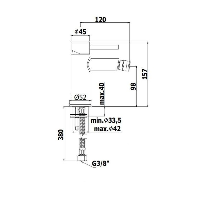 Robinets pour le bidet 1 levier Mitigeur bidet avec jet réglable Paffoni Stick SK131HCR