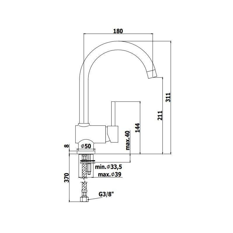 Robinets traditionnels pour la cuisine Mélangeur évier monotrou avec bec orientable Paffoni SK180