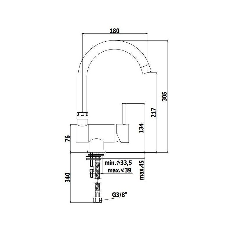 Spandrel kitchen taps Sink mixer with reclining spout Paffoni Stick SK189CR